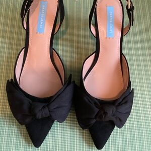NIB Black Draper James "Tess" Suede Slingbacks with Bow Sz 8.5